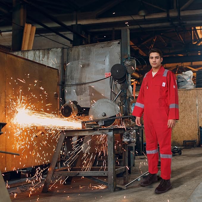 Flame Resistant FR Hi Vis Coveralls for Men NFPA 2112 Complied 7oz Overall for Men Reflective Tape 6 Pockets Coverall