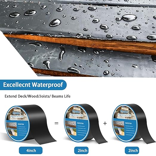 Joist Tape for Decking 4"×50,2 Pack Weather-Resistant Deck Joist Tape Waterproof Flashing Tape, Self-Adhesive Joists Tape Decking for Wood Decks Joist Beams Roof