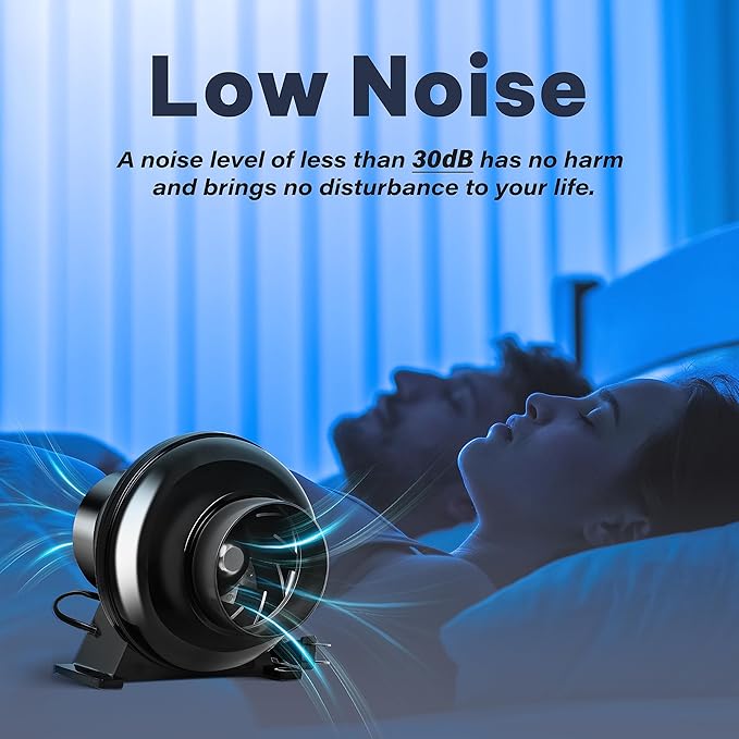 iPower 4 Inch 195 CFM Duct Inline Ventilation Fan Air Circulation Vent HVAC Exhaust Blower for Grow Tent, Greenhouses, Basements or Kitchens, Black