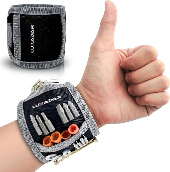 Magnetic Tool Wristband for Screws, Nails, Drill Bits, Bolts - Heavy-Duty Magnetc Wrist Band with Adjustable Strap, Ideal Father's Day Gift, Handyman Gift, Cool Tools Dad Gft, Wrist Magnetic Holder