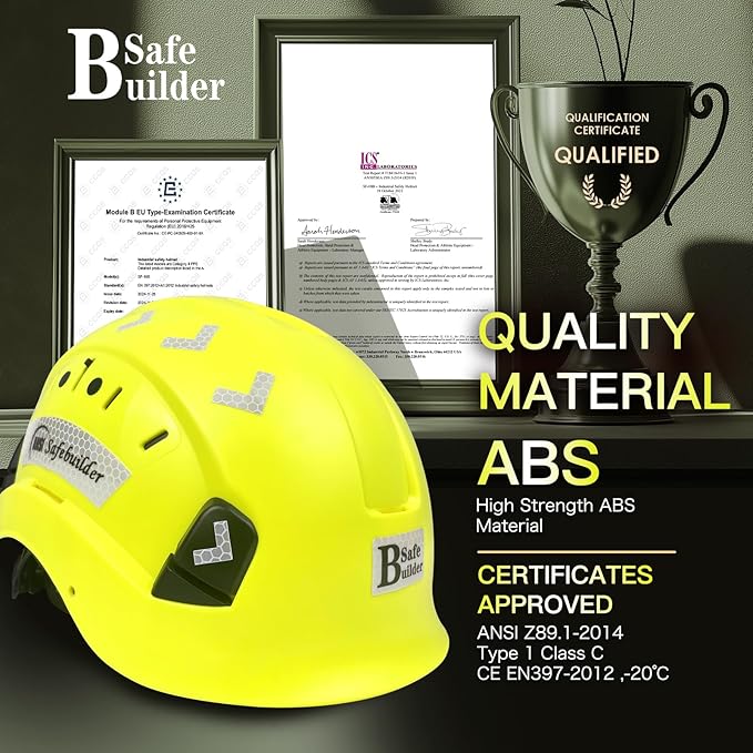 Construction Safety Helmet ABS Hard Hat Adjustable Ventilation System Hardhats Industrial Work Head Protection for Men Certified ANSI/ISEA Z89.1
