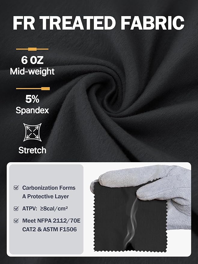 WORKWEYA FR Shirts for Men 6OZ Light Weight Welding Shirts Thumb Hole Stretch Breathable NFPA2112 CAT2 for Summer