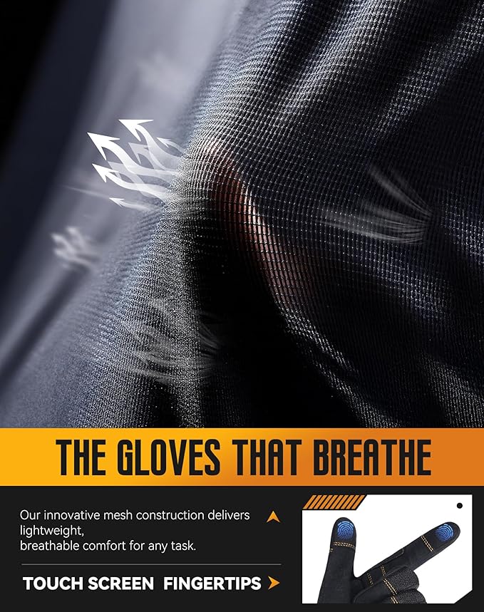 Safety Work Gloves with Secure Fit, Flexible Grip for Multi-purpose Use, Durable Touchscreen Heavy Duty Lightweight