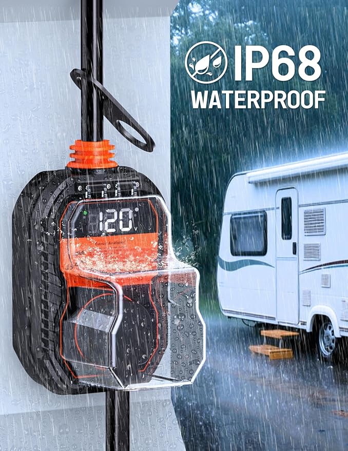 15,000J RV Surge Protector 30 Amp with LED Display, 30 Amp RV Surge Protector with Voltage Monitoring, Clear Error Codes, Comprehensive Detection, IP68 Waterproof Cover