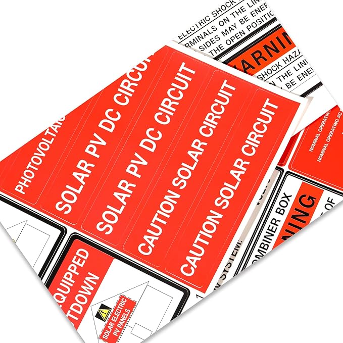 48 Pack PV Solar System Install Label Kit,Photovoltaic Safety Stickers,Photovoltaic Power Source Labels,Electrical Panel Labels,Solar PV Safety Warning Stickers