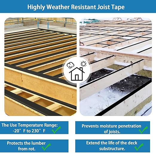Deck Joist Tape 4"×50,4 Pack Weather-Resistant Butyl Joists Tape Waterproof Flashing Tape, Self-Adhesive Joist Tape Decking for Wood Decks Joist Beams Roof