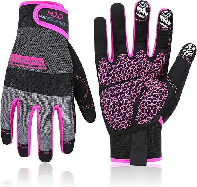 HANDLANDY Work Gloves for Women, Breathable Leather Gardening Glove for Yard Maintenance, Hand Protection with Touch Screen