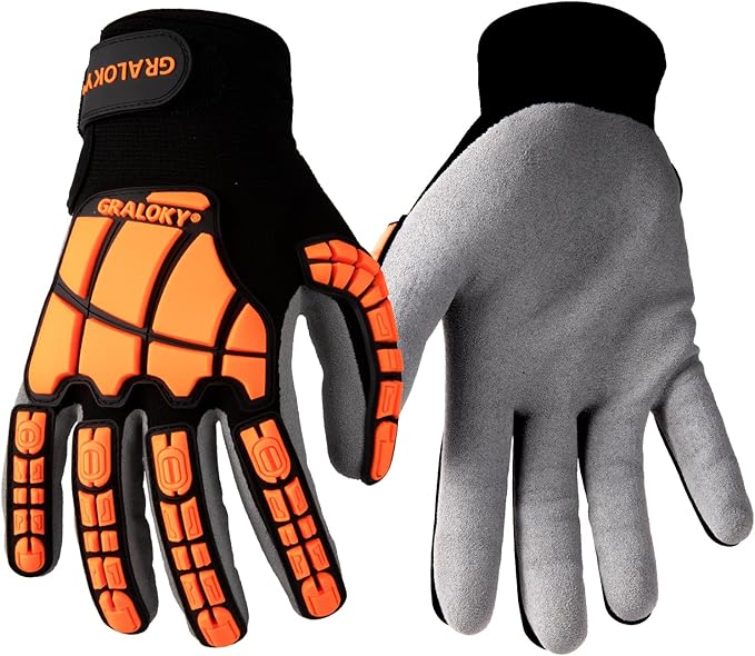 Safety Work Gloves for Men Women, Impact Work Gloves, Cut Resistant Gloves with TPR, Touchscreen Nitrile Grip Gloves