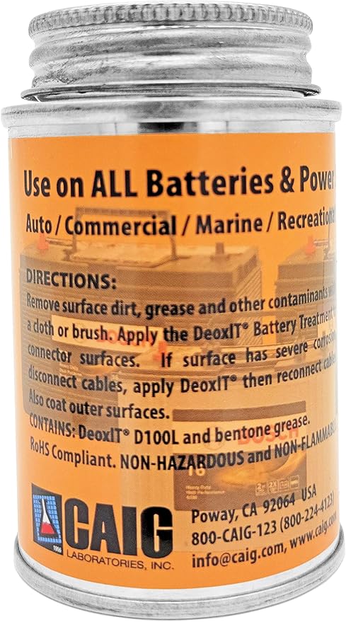 CAIG LABORATORIES DeoxIT Battery Cleaner & Protectant with Brush Lid, 4 oz brush Can, Pack of 2