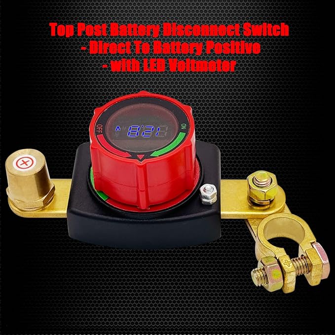 Ampper Battery Disconnect Switch with Voltmeter, 12-48V Battery Cut Off ON/Off Shut Off Switch W/Positive Terminal for Car, RV and More (Top Post Positive)
