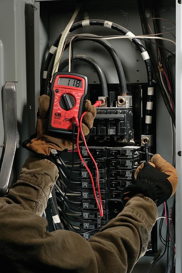 Gardner Bender GDT-3190 Digital Multimeter, 4 Function, 14 Range, Tests AC/DC Voltage, Resistance, and Battery, Manual Ranging, Auto-Off, 1/Each, Red With Black Rubber Boot