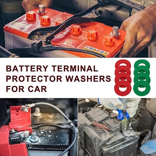 12 Pcs Fiber Battery Terminal Anti-Corrosion Washers, Red Green for Car Truck Boat Motorcycle Battery Terminals