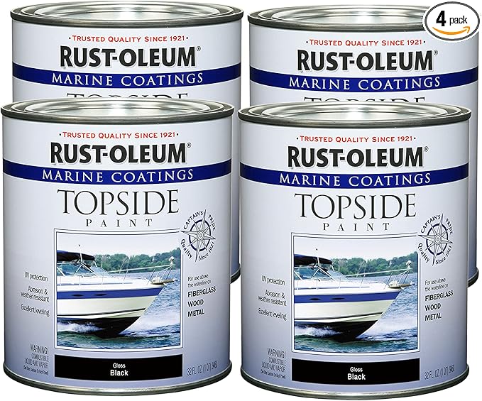 Rust-Oleum 207006-4PK Marine Coatings Topside Paint, Quart, Black, 4 Pack