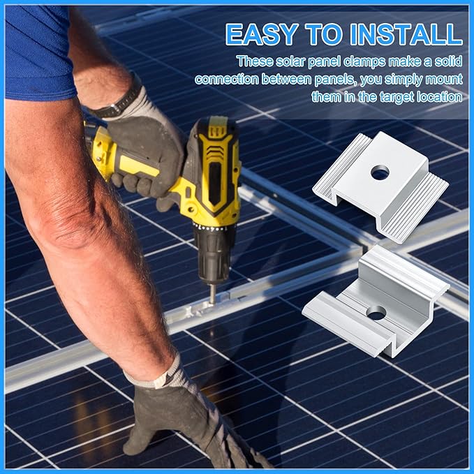Zhengmy 48 Pack Solar Panel Mid Clamps 1.06 Inch Solar Panel Bracket Aluminium Mounting Accessories Aluminum Solar Mid Clamp for Solar Panel Mounting Solar Panel Mid Clamp