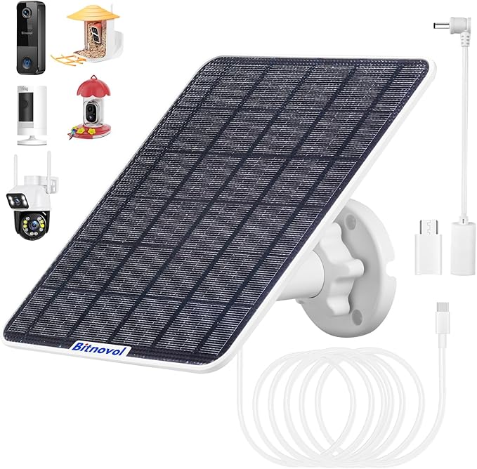 8W Solar Panel for Bird Feeder Camera - USB C Solar Panels Charger Compatible with Rechargeable Security Camera Wireless Outdoor,Ring Solar Panel with IP65 USB DC Port,9.8ft Cable 360° Swivel Bracket