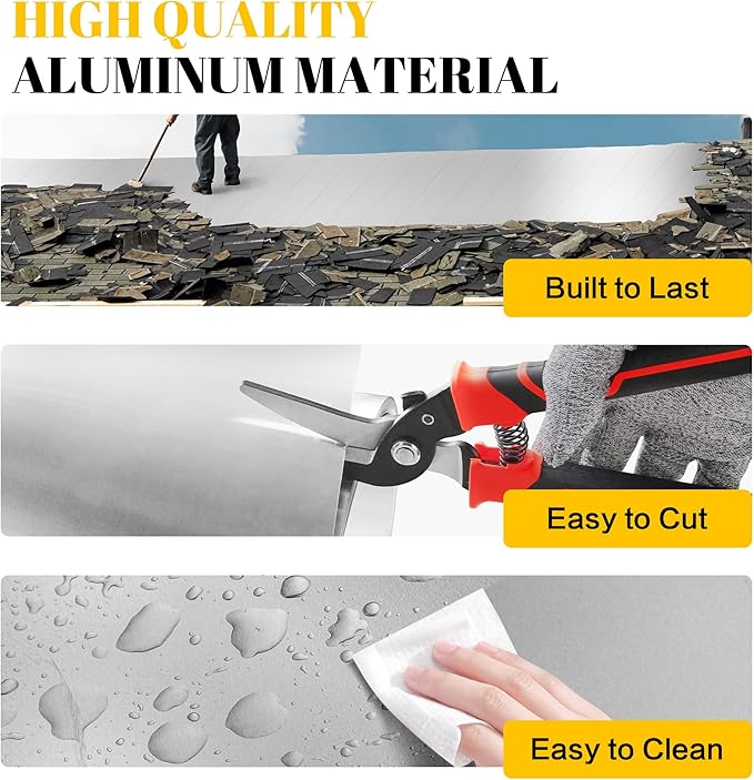 12'' x 50' Aluminum Flashing Roll, 0.3mm Thickness Metal Roof Flashing Roofing Panels for Sealing Windows Doors Siding Roofing Stains Moss and Mildew Prevention