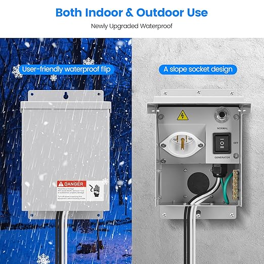 Generator Transfer Switches, Briidea 15 Amp 120V Generator Manual Transfer Switch with Circuit Breaker, Waterproof Flip Cover, Prewired