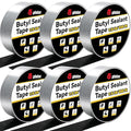 6 Pack Butyl Sealant Tape 1 1/2" X 60' - Double Sided - Black Vapor Barrier Butyl Tape for Wall of Crawl Space, Rv Windows, Deck Boat, Crawlspace (Waterproof, Weatherproof)