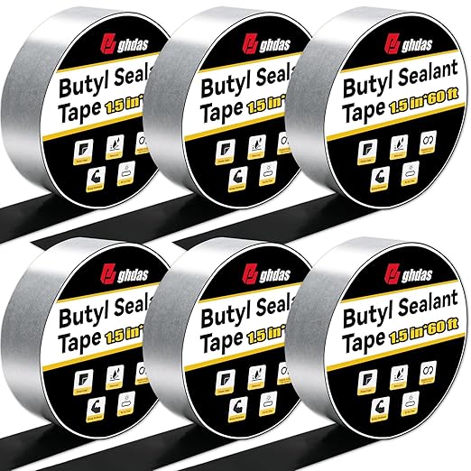 6 Pack Butyl Sealant Tape 1 1/2" X 60' - Double Sided - Black Vapor Barrier Butyl Tape for Wall of Crawl Space, Rv Windows, Deck Boat, Crawlspace (Waterproof, Weatherproof)