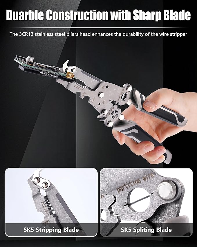 18 In 1 Foldable Ｗire Stripper Crimper, Multifunctional Folding Wire Stripping Tool, Wire Strippers Electrical，Electric Cable Stripper, Cable Cutters with Plier, Crimper, Twister, Splitting, 1pcs