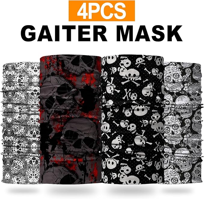 4Pack Neck Gaiter for Men Women Face Cover Mask Head Wrap Balaclava Headwear Bandana Headband Magic Scarf