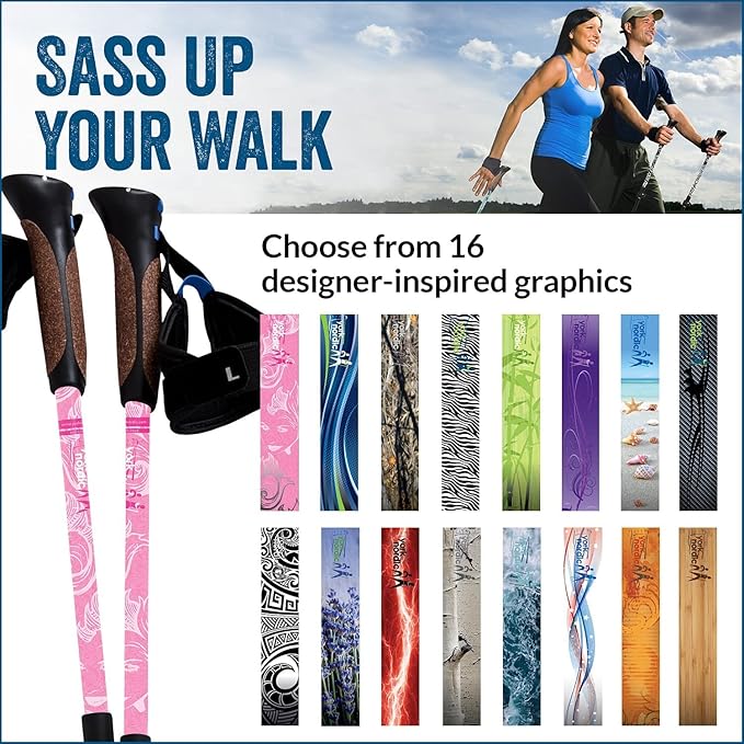 Official Nordic Walking Poles - True Classic Nordic Glove Grips, Lightweight, Adjustable, and Collapsible -2 Pieces w/flip Locks, Detachable Feet and Travel Bag by York Nordic - Heights 5'4"-6'2"