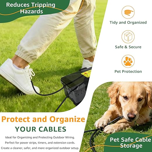 NineLeaf Large Outdoor Electrical Box (12.5 x 8.5 x 5 inch), IP54 Waterproof Extension Cord Cover,Weatherproof Connection Box for Power Strip, Plug, Socket, Timer, Holiday Light Decoration, Black