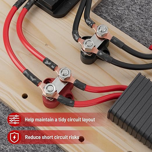 RED WOLF 12V 150A Power Distibution Block 5/16" Dual Stud Busbar M8 Terminal Bus Bar 12 Volt DC Battery Junction Post for Auto Boat Marine Solar System Positive and Negative (2PC)