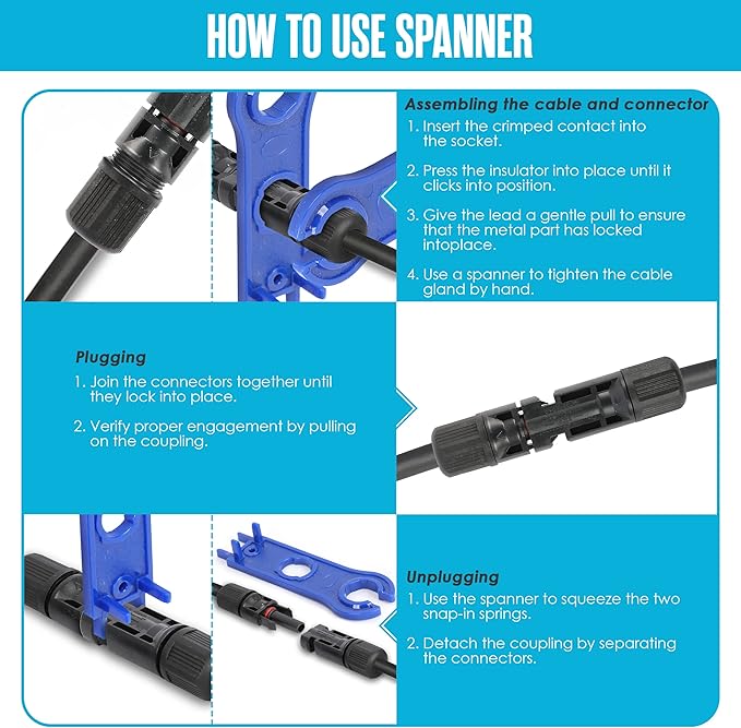 Houseables Solar Wire Connectors, Solar Connector, Crimping Tool, Disconnect Tool, Crimper, Connector Kit, PV Kit, Household, Panel, Cable, 51PC, 12 Pairs 4mm, 2 Spanner Wrench, AWG 14-10, 2.5/4/6 mm²