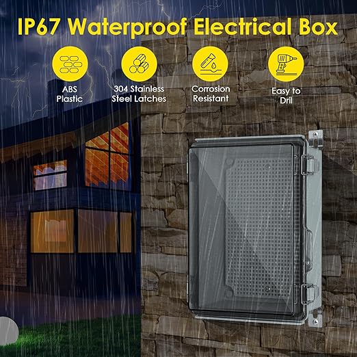 Waterproof Electrical Junction Box, IP67 Plastic Weatherproof Electrical Enclosure with Aluminum DIN Rail, Mounting Plate, Wall Brackets for DIY Project WiFi, Clear (5.9"×3.9"×2.8")