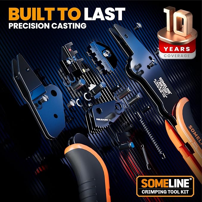 SOMELINE Wire Terminals Crimping Tool, with 45 Sizes Insulated Ratcheting Terminals Crimper Kit of AWG 22-10 Insulated Electrical Butt Bullet Spade Fork Ring Spade Splice Crimp Terminals