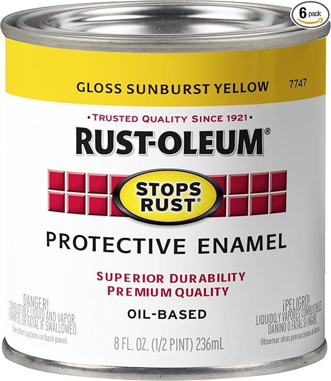 Rust-Oleum 7747730-6PK Stops Rust Brush On Paint, 8 Fl Oz, Gloss Sunburst Yellow, (Pack of 6)
