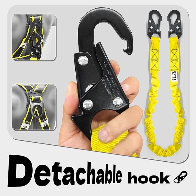 KJE Safety Harness Fall Protection Kit - Construction Roof Full Body Harness w/Detachable 6FT Shock Absorbing Lanyard & Snap Hook, ANSI/OSHA