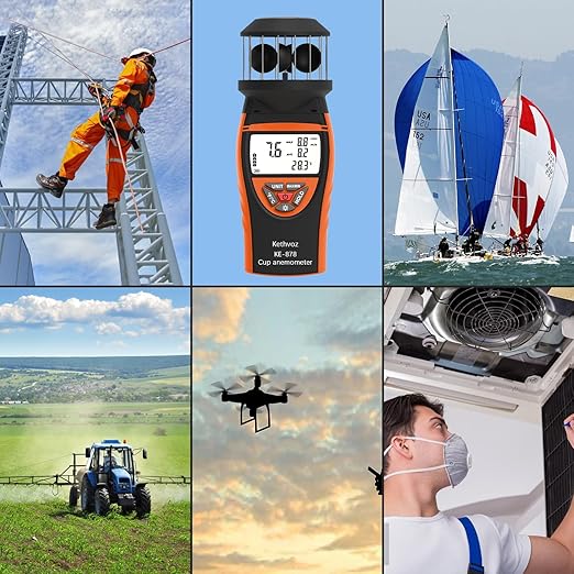 Handheld Cup Anemometer, Kethvoz Digital Air Flow Meter Measure Wind Speed up to 42m/s, Test Temperature for Shooting Hunting Paragliding Outdoor Activities
