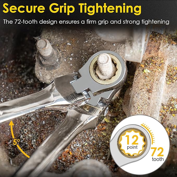 16 * 18 mm Extra Long Flex-Head Ratcheting Wrench, Metric, 72-Tooth Double Box End Long Handle Ratchet Wrench, CR-V Steel with Mirror Finish Labor-Saving Spanner