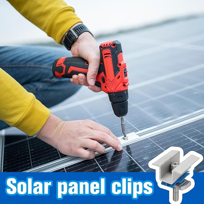 10 Pcs Adjustable Solar Panel Mounting Bracket Clamps Wide Photovoltaic Support Mid for Secure Solar Panel System pv, Aluminum Roof Mount Kit Hardware with Nut Bolt Fit for Standard Unistrut