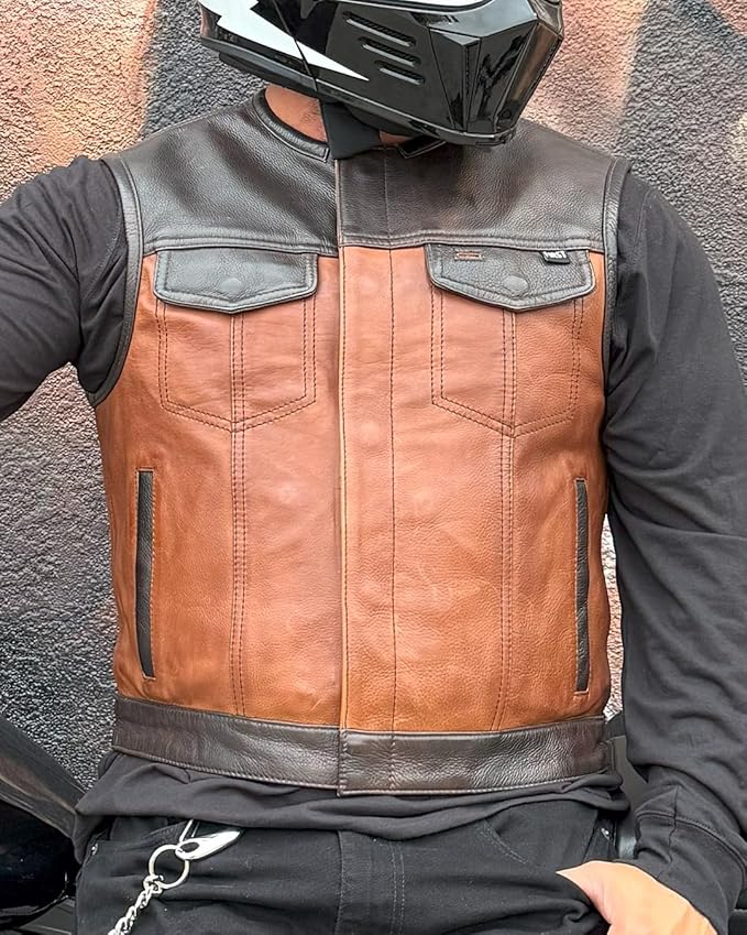 First Mfg Co - Lowside - Mens Motorcycle Biker Riding Canvas, Leather, Twill, Perforated Leather Vest