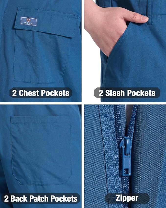 HISEA Coveralls for Men Short Sleeve, Mens Lightweight Mechanic Work Jumpsuit with Pockets, Stain & Wrinkle Resistant