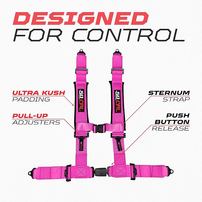 1pc 4 Point Harness for Bucket Seat, Push Release, 10 Color Options, Racing Harness, Race Car, Off Road, UTV, RZR (3in Pink)