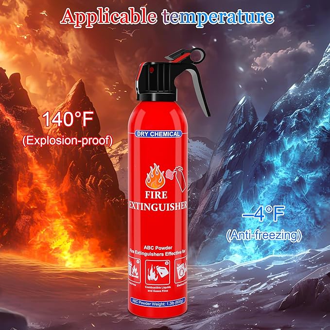 1 Pack ABC Dry Chemical Fire Extinguisher, Portable Dry Powder Fast-Acting Fire Extinguishers with Mount, Suitable for Home, Car, Boat, Truck, Electrical, Grease Fires