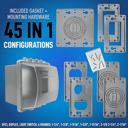 Sealproof 2-Gang Extra Deep Weatherproof in Use Outdoor Outlet Cover with Box Kit, Lockable, UL Extra Duty Compliant, 45 Configurations
