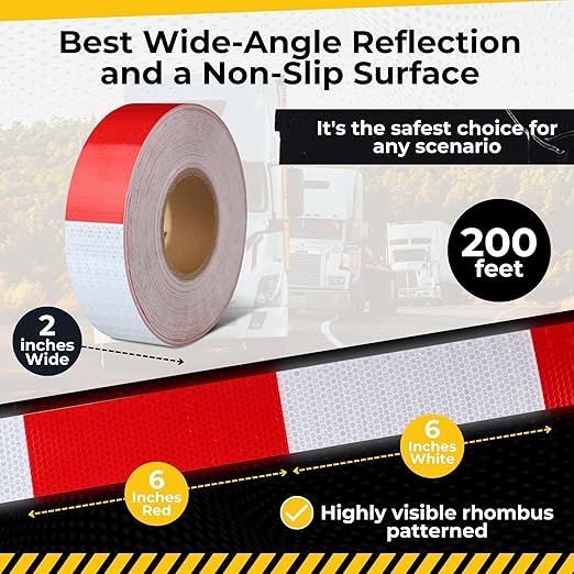 DOT C2 Reflective Tape 2IN x 200 FT - Outdoor Waterproof Conspicuity Tape - Red White Reflector for Trailers, Vehicles, Boats - Safety Caution Tape