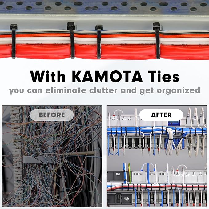 Zip Ties, KAMOTA 1500pcs 16 Inch Heavy Duty Self-Locking Nylon Zip Ties, Black Cable Ties with 50lb Tensile Strength, UV Resistant Cable Tie for Indoor and Outdoor Use
