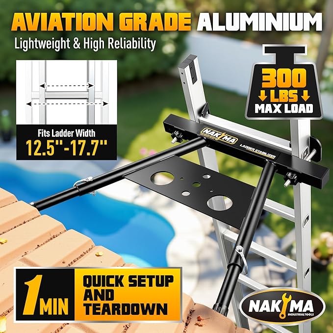 Ladder Stabilizer, Ladder Stabilizer for Roof, Wall Ladder Standoff Aviation Grade Aluminium, Adjustable Leg 22-29.5" Ladder Stabilizer withstands 300 LBS Weight Rating