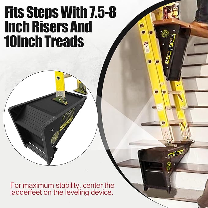 Stable Platform Ladder Leveler - Ladder Levelers for Extension Ladders with Storage for Uneven Surfaces (Classic Black)
