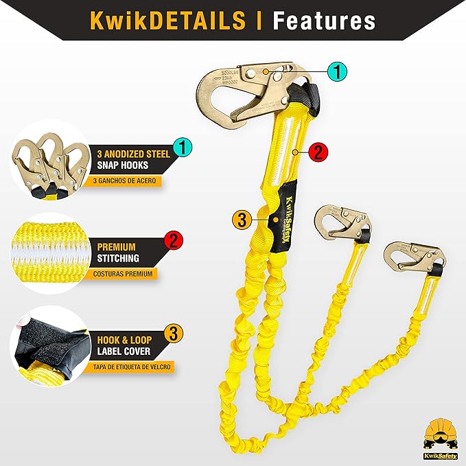 KwikSafety - Charlotte, NC - Double Leg Rattler [2 Pack] Y-Leg Tubular 6’ Safety Lanyard Internal Shock Absorber OSHA ANSI Fall Arrest Protection Equipment Construction PPE Roofing Gear
