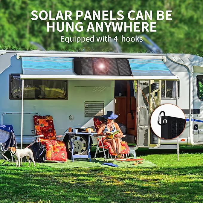 60W Portable Solar Panel,60 Watt Foldable Solar Panels Chargers with QC3.0 USB-A USB-C DC5521,IP67 Waterproof Power Emergency for Small Power Station Camping Hiking Outdoor