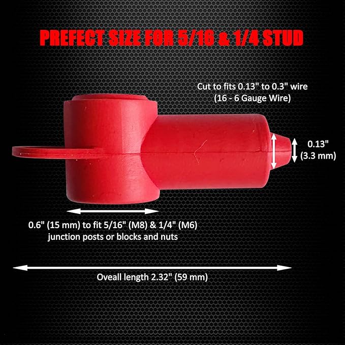 Ampper 12 Pcs Silicone 1/4", 5/16" Stud Terminal Covers, Flexible Post Terminal Cover Protector Boot for Battery Power Junction Block Post, Fits 16-6 Gauge Wire (Red)