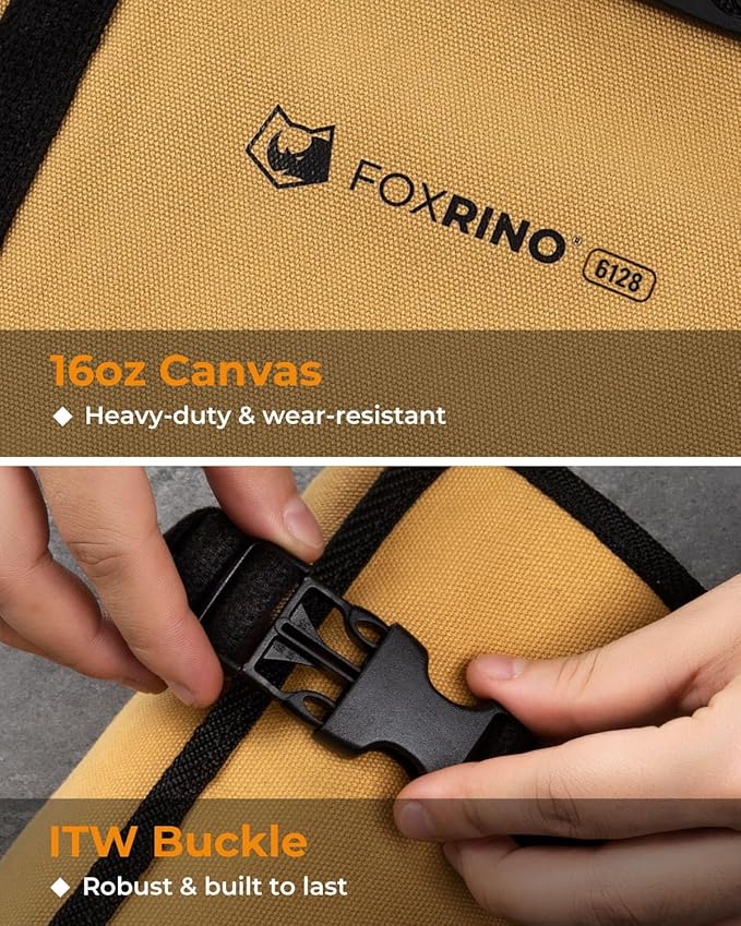Wrench Roll, Wrench Roll Up Pouch, 17-Pocket Heavy Duty Canvas Wrench Organizer Bag for Metric Combination Wrenches, Portable Tool Roll Bag, Gifts for Men for Christmas (Brown, 17+1 SAE)