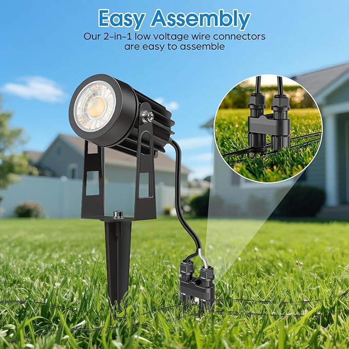 HIBOITEC Wire Connectors for Outdoor Low Voltage Spotlights/Pathway Lights/In-ground Lights/Desk Step Lights, Waterproof 12-18 Gauge Landscape Lighting Connectors, 8 Pack